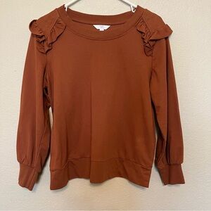 Time and Tru Women's Rust Ruffle Long Sleeve Sweatshirt Blouse Size Small